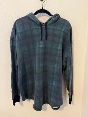 Torrid Green and Black Plaid Hooded Long-Sleeve Shirt